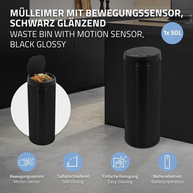 Cubo de basura 50L negro papelera con sensor movimiento cesta con pantalla  LED