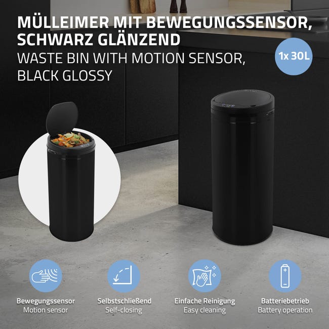 Cubo de basura 50L negro papelera con sensor movimiento cesta con pantalla  LED