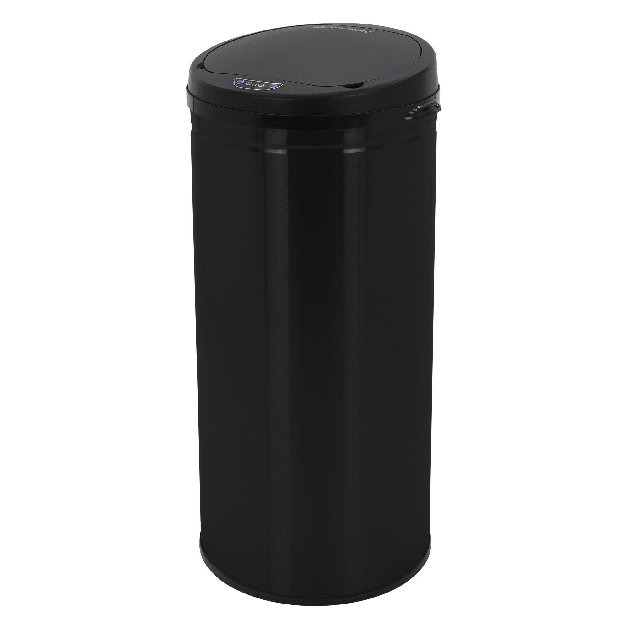 ML-Design - Poubelle 50 litres noir brillant inox brossé de ML
