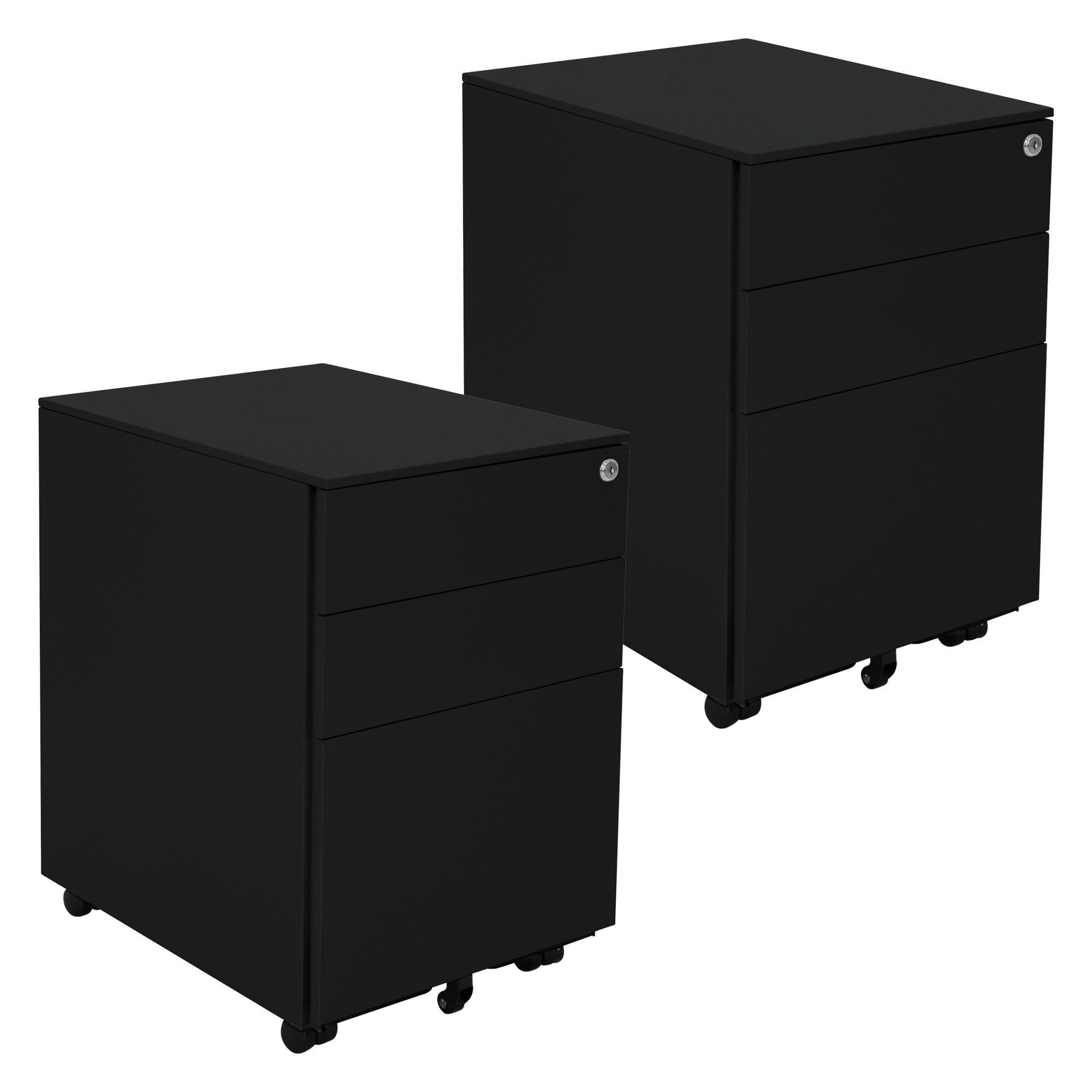 2x Caja con ruedas con 3 cajones escritorio 39x50x56cm mueble almacenaje  negro