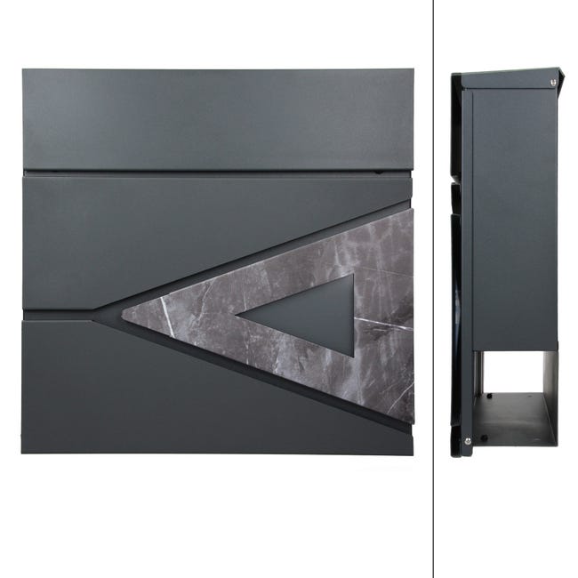 Buzón exterior con soporte 120 cm y compartimento periódicos negro diseño  mármol