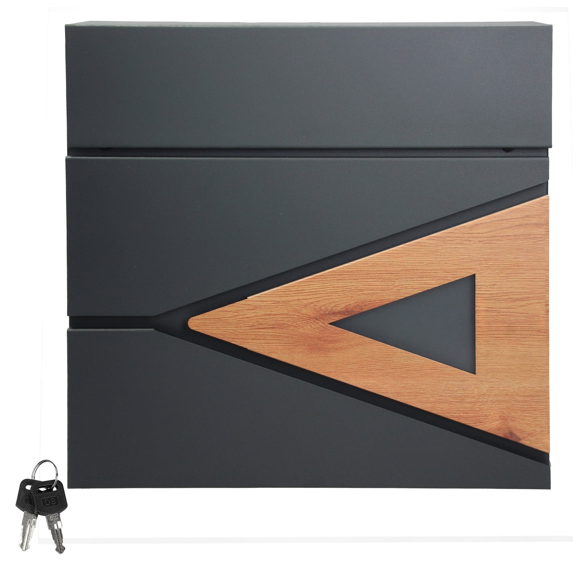Buzón moderno de correos de pared antracita óptica madera exterior  37x36,5x11 cm