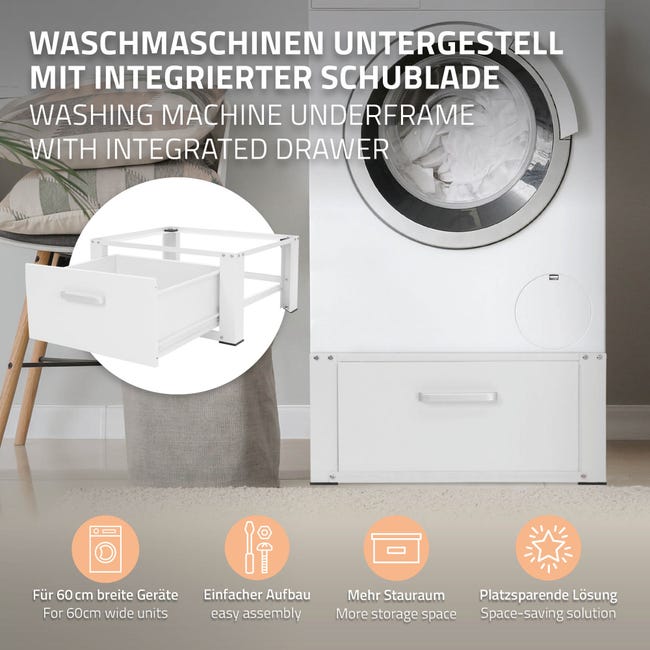Socle en acier blanc avec 1 tiroir pour réhausser de 30 cm une machine à  laver et un sèche linge