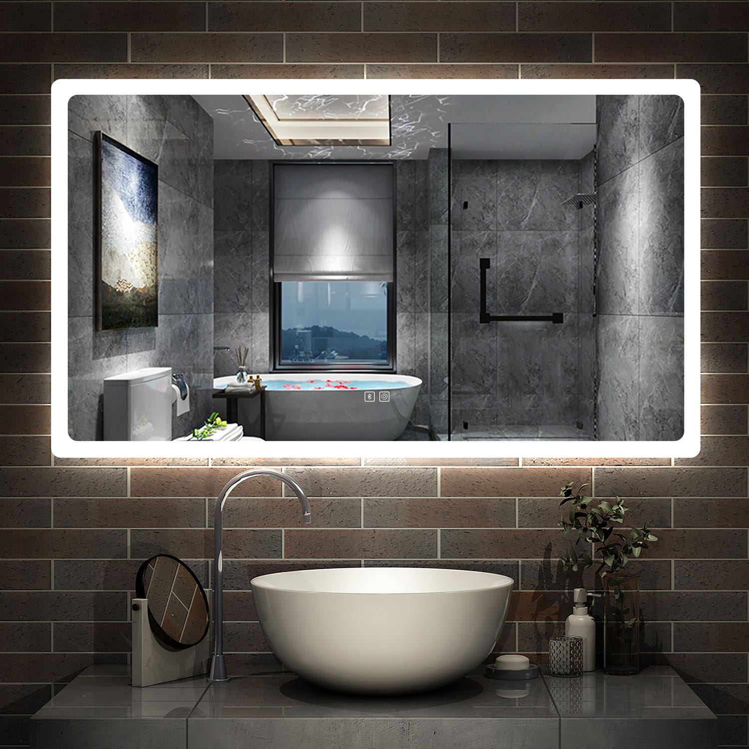 Espejo de baño con luz LED 140x80cm bluetooth + antivaho + Dimmable + 3  Colores de Luz, Aica