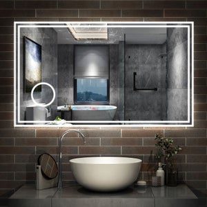 Espejo baño redondo con 3 color led 70x70cm con antivaho + Aumento 3X +  relojes