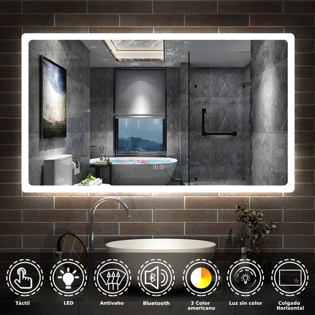 Espejo de baño con luz LED Retro antivaho 80x80 cm, Leroy Merlin