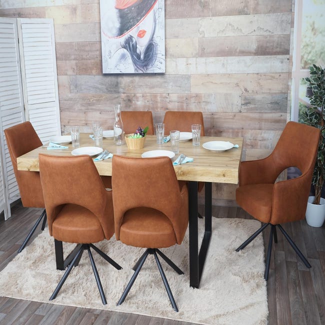 Lot de 6 chaises de salle à manger HWC-K30, fauteuil de cuisine, pivotant  Auto-Position, tissu/textile ~ aspect daim brun
