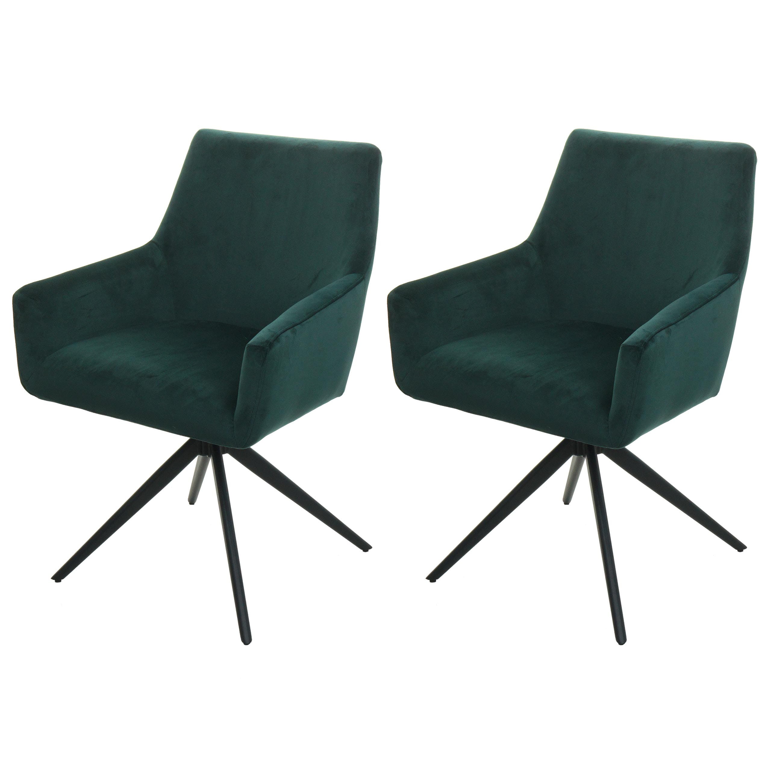 Set 2x sedie poltroncine con seduta girevole HWC-L91 tessuto verde