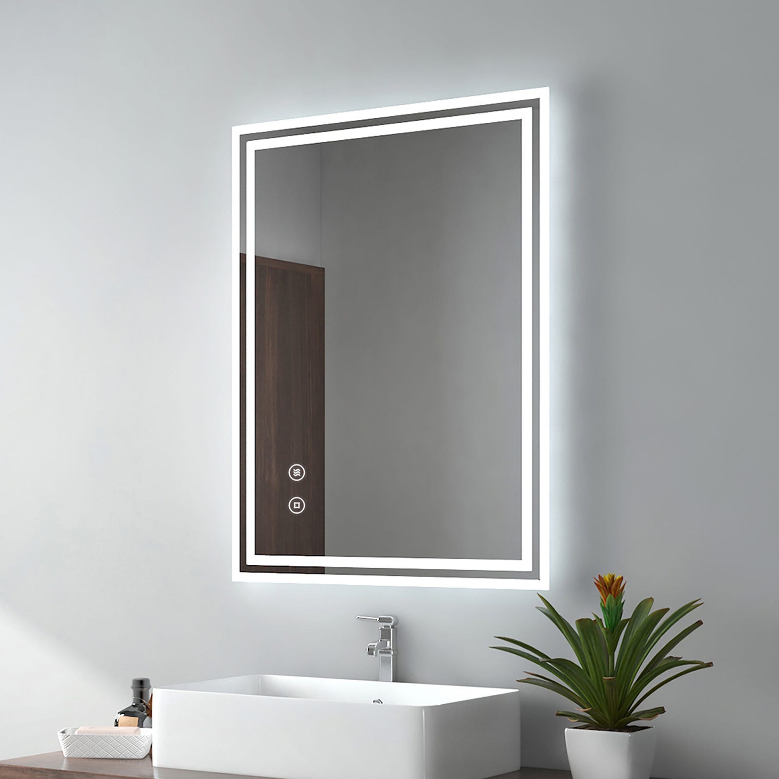Miroir avec LED Illumination Salle de Bain (60x80cm) LED Lumineux Miroir  avec Éclairage (L49) Interrupteur Tactile