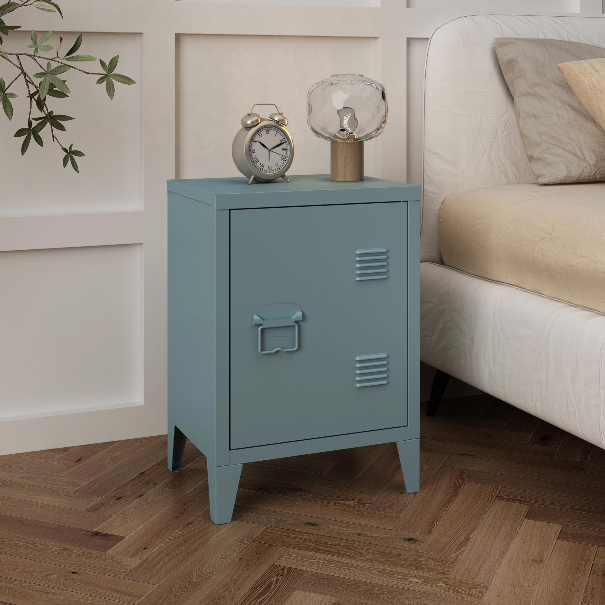 Mesa de noche inari con cerradura magnética 57 x 40 x 30 cm acero - azul grisáceo [en.casa]