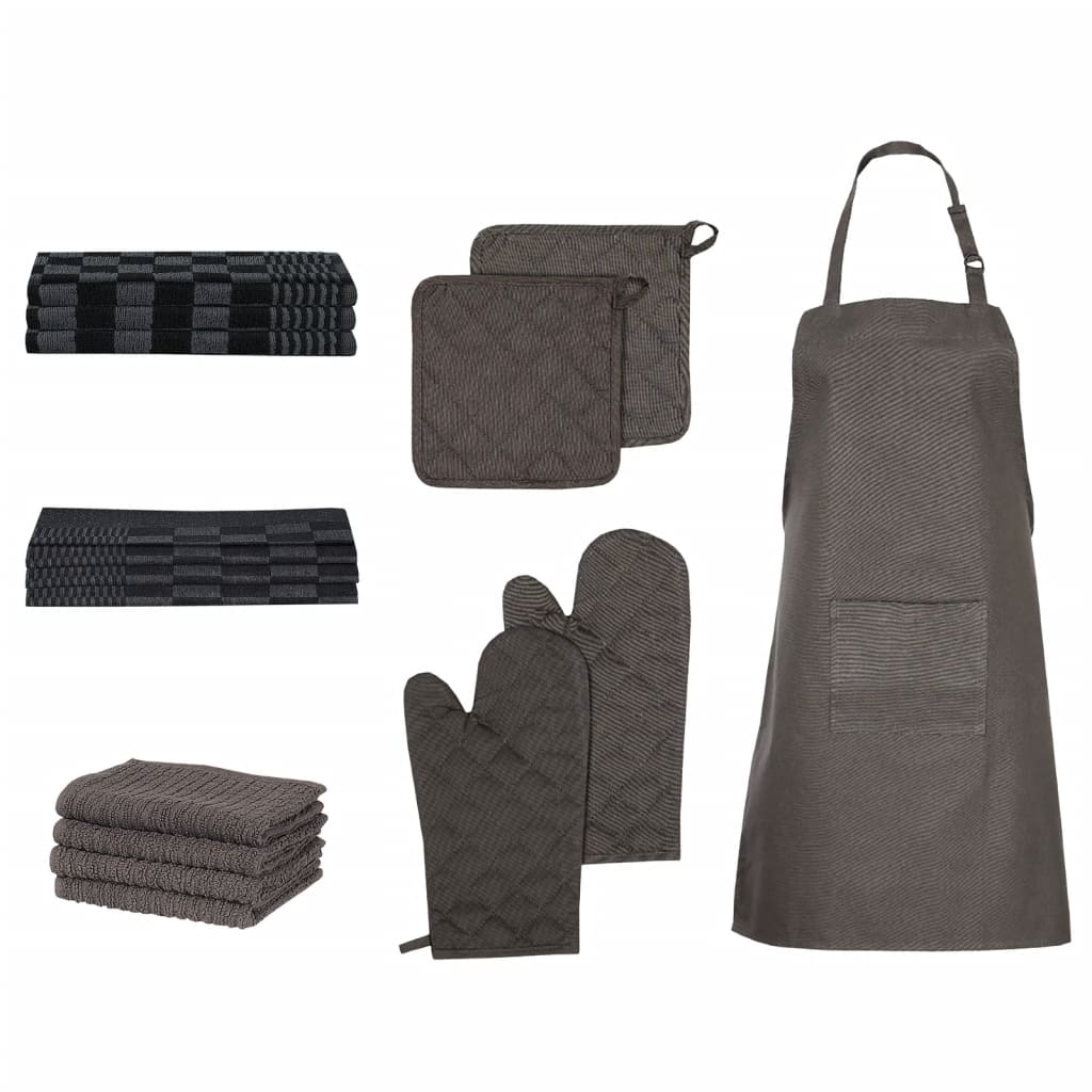 VidaXL Set Strofinacci 15 pz con Guanti da Forno e Presine Cotone Nero