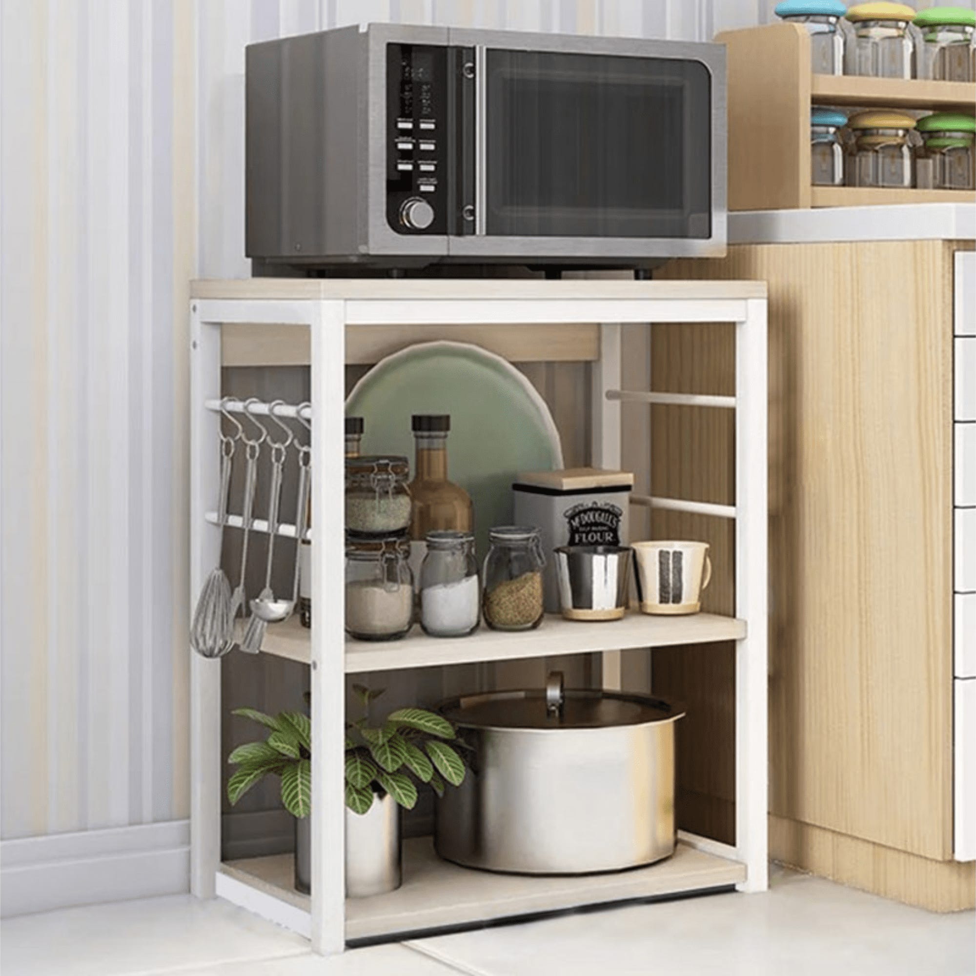 Mueble de cocina para microondas 4 estantes, color roble/negro ÁFRICA