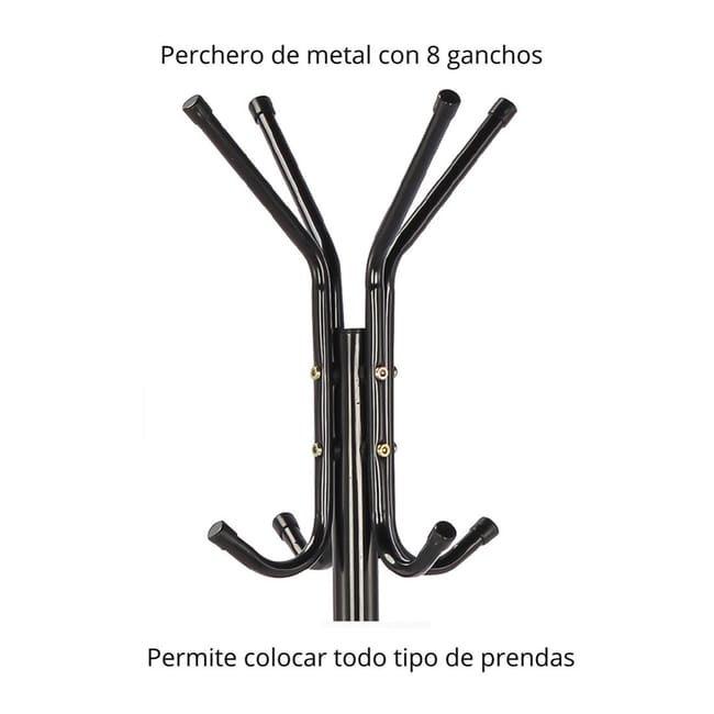 Acomoda Textil Perchero de Pie Negro con 8 Ganchos para Entrada