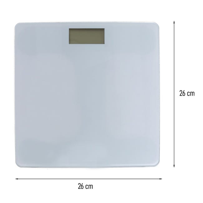Acomoda Textil - Báscula Digital de Baño Cuadrada con Pantalla LCD. Báscula  de Cristal con Encendido a Presión. (Blanco, 26x26 cm)