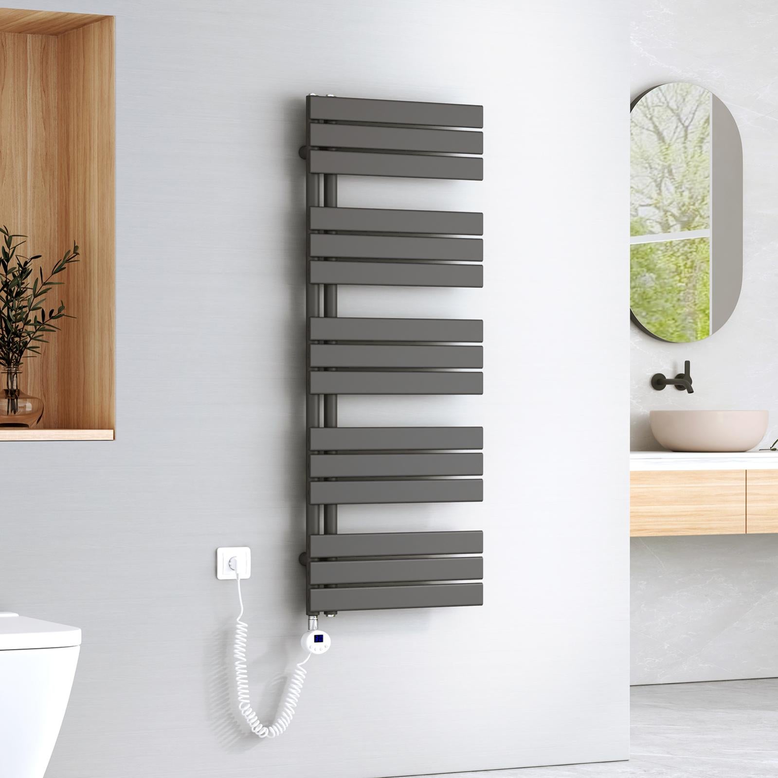 Sèche-Serviettes Électrique EMKE - 1400x600mm Anthracite, 665W, Thermostat Réglable