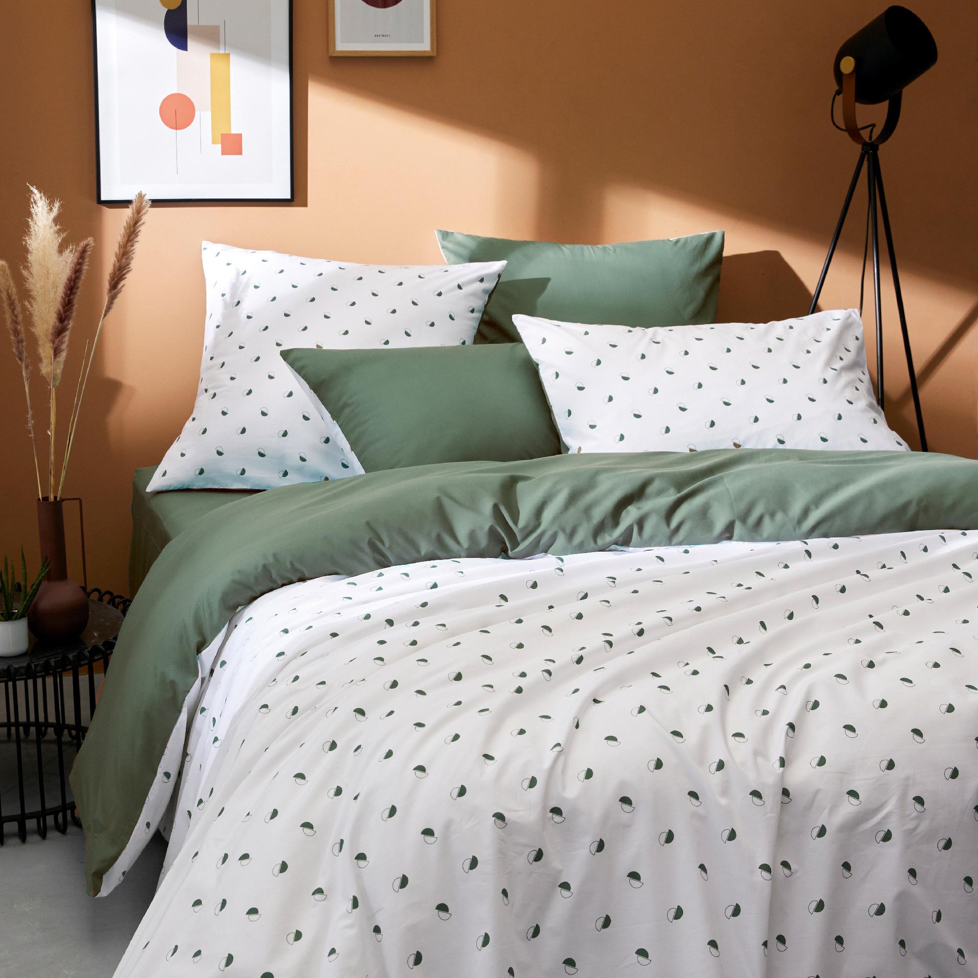 Housse De Couette 280x240 Cm Percale Coton Gaby Vert Kaki - Housse de  couette - Parure de lit BUT