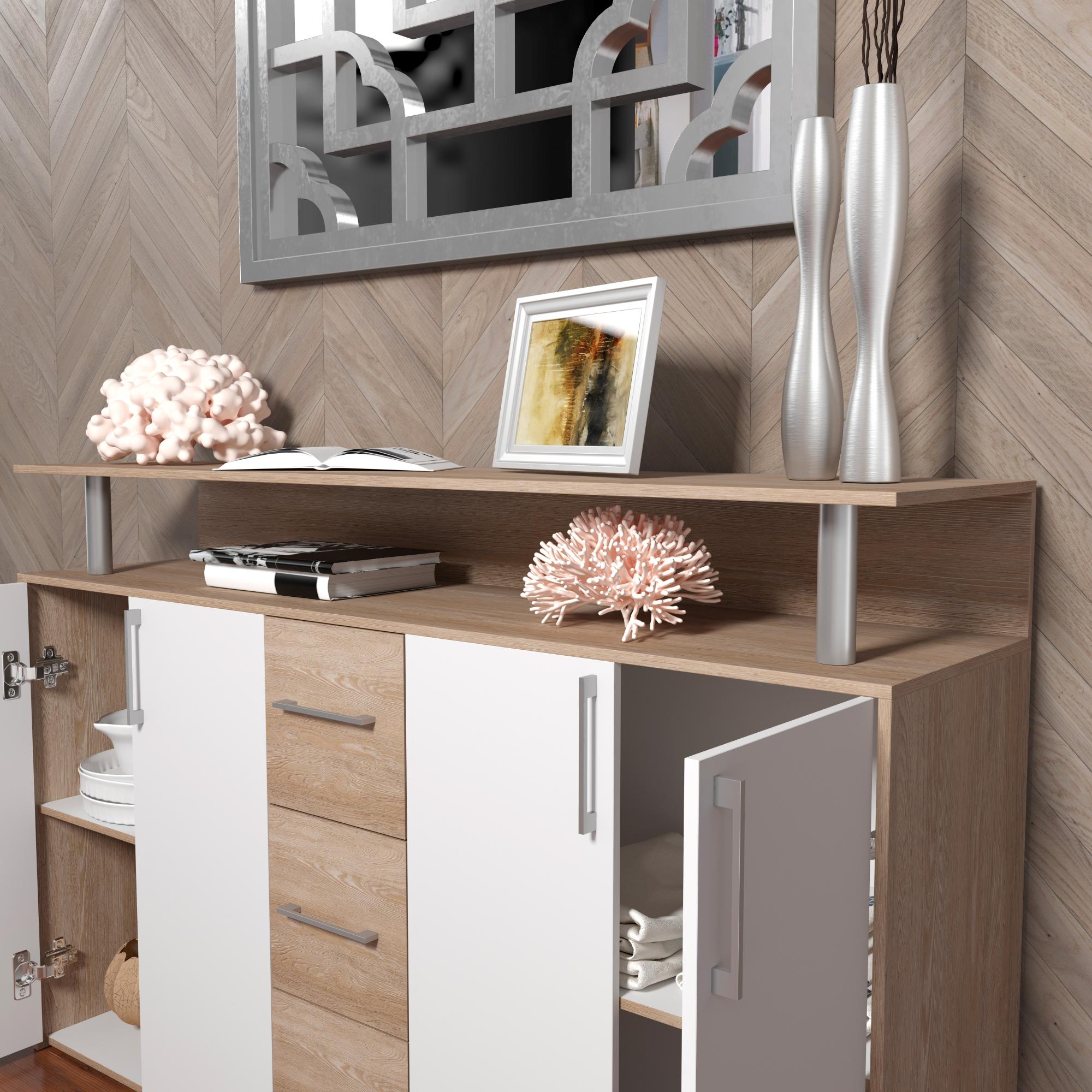 Credenza Buffet Con Cassetto E 3 Ante, Mobile Da Pavimento Con Ripiano Regolabile, Armadio Per Cucina, Soggiorno, Corridoio, Bianco KES001WCWG - 2