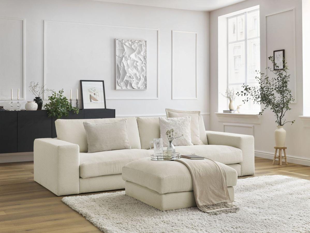 Bobochic canapé d'angle réversible voltaire velours côtelé beige Bobochic canapé d'angle réversible voltaire velours côtelé beige
