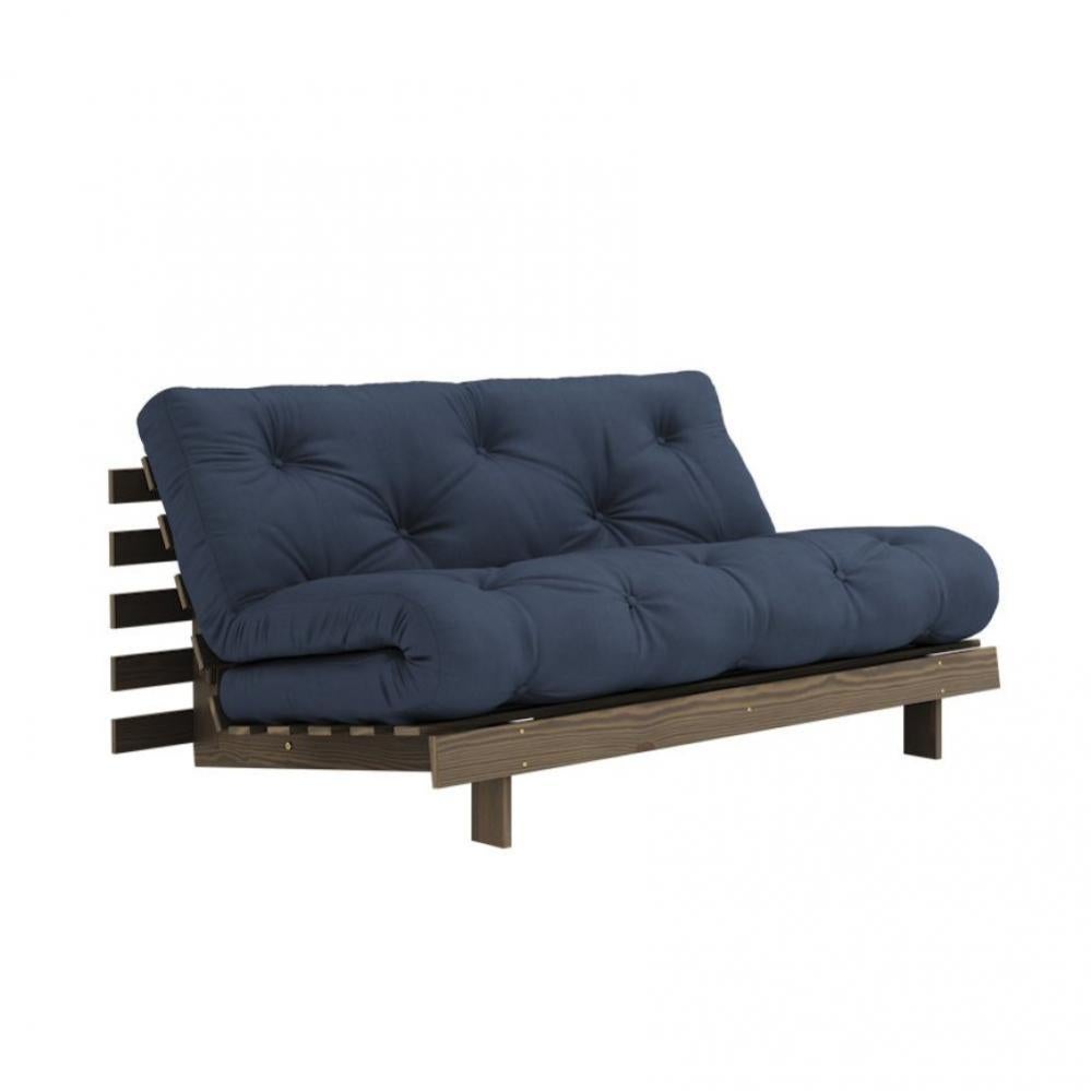 Canapé convertible futon ROOTS pin carob brown matelas navy blue