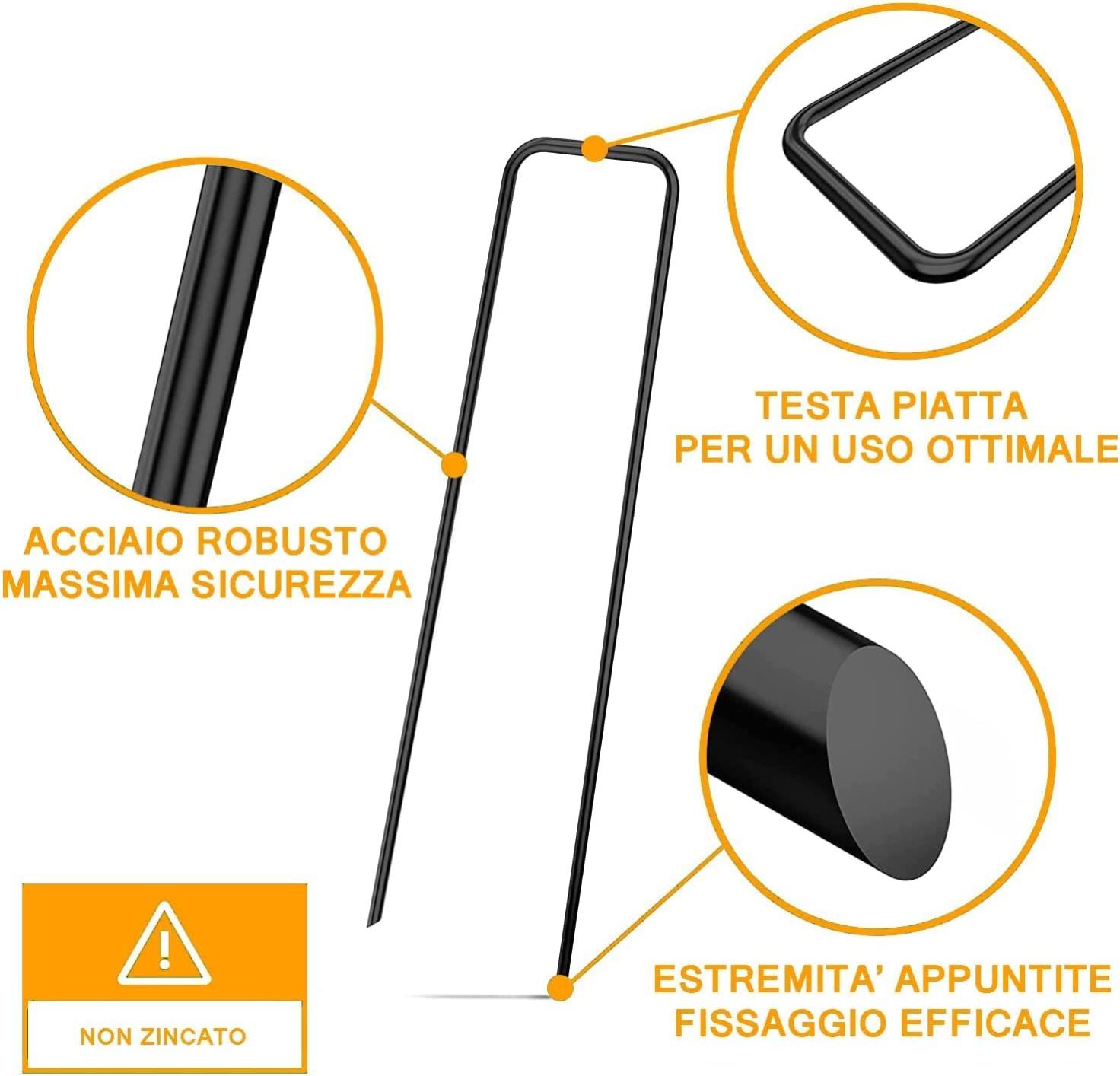 100 Picchetti Giardino A U Zincati - 15 Cm Con Rondelle E Gancio Rimozione, Per Fissare Telo Pacciamatura Ed Erba Sintetica - 2