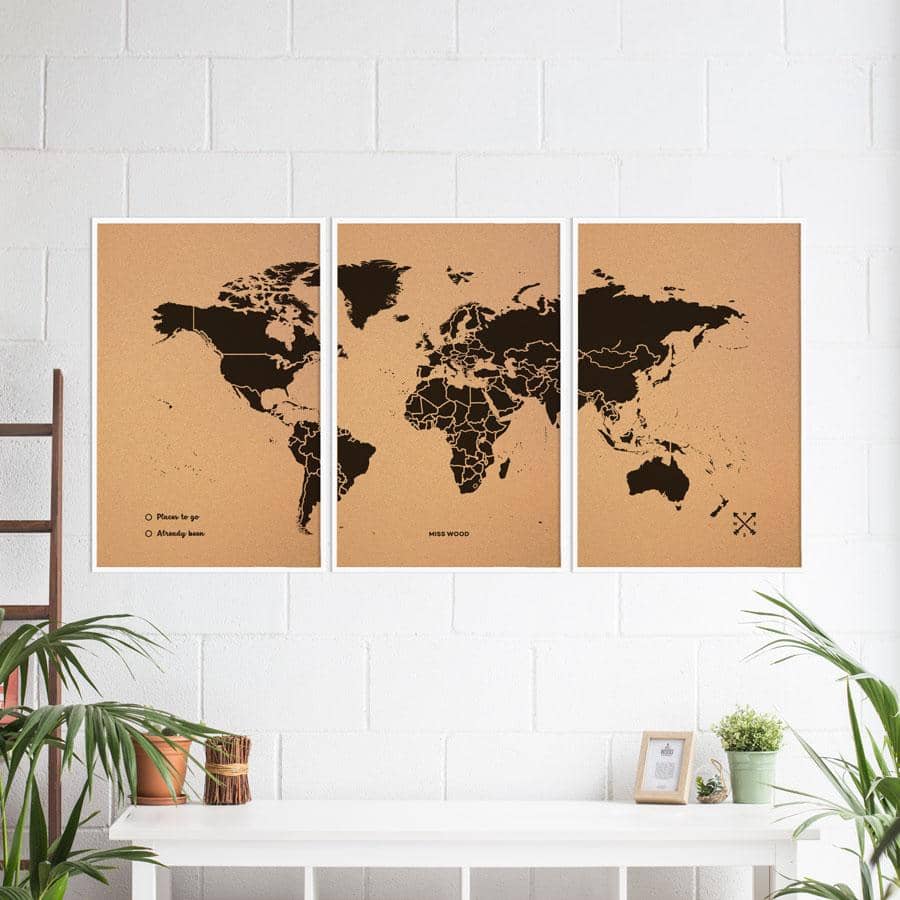 Mapamundi corcho - Woody Map Natural World / 60 x 45 cm / Blanco