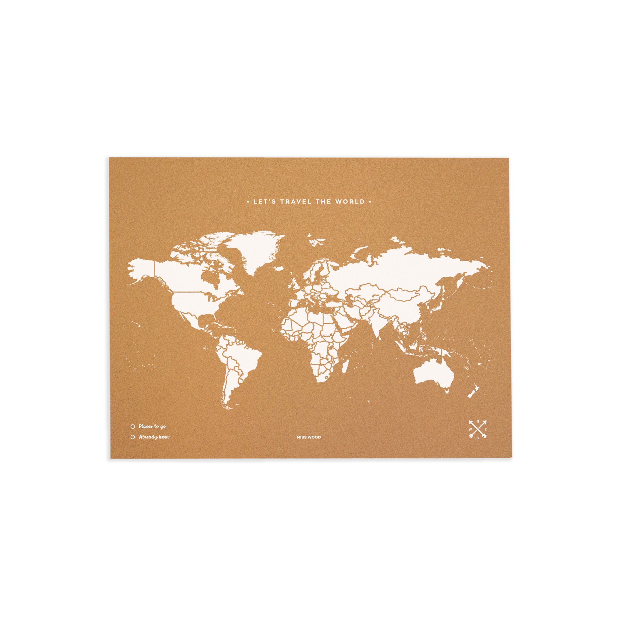 Mapamundi corcho - woody map natural world / 60 x 45 cm / blanco / sin marco