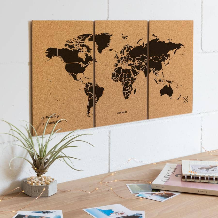 Mapa del mundo de corcho - Woody Map Natural Puzzle / M (60 x 30 cm) /  Negro
