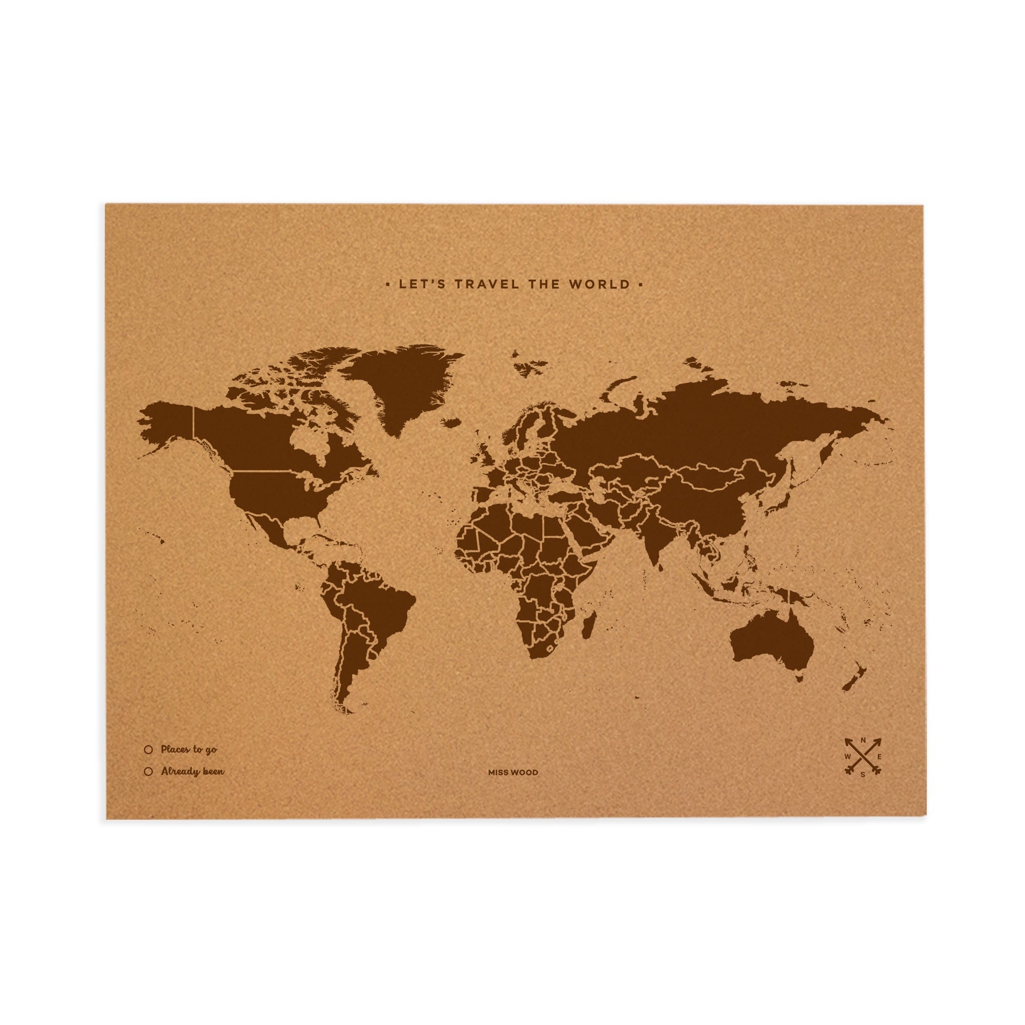 Mapamundi corcho - woody map natural world / 90 x 60 cm / marron / sin marco