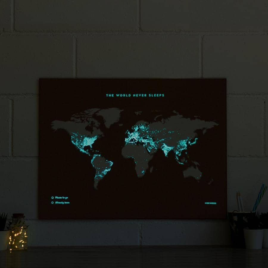 Carte du monde en liège - Woody Map Natural World / 60 x 45 cm / Noir /  Sans cadre