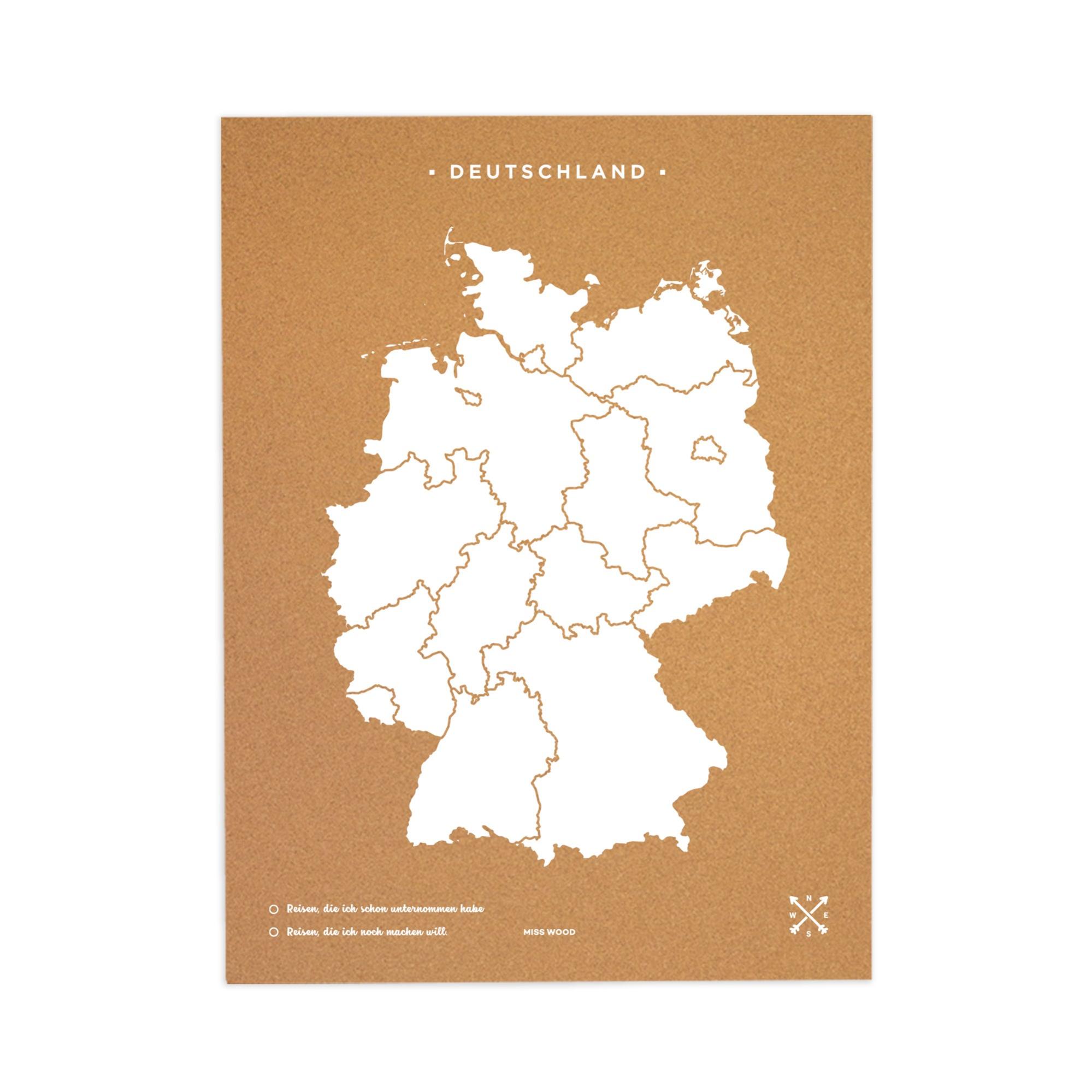 Mapa de corcho - woody map natural alemania / 90 x 60 cm / blanco / sin marco