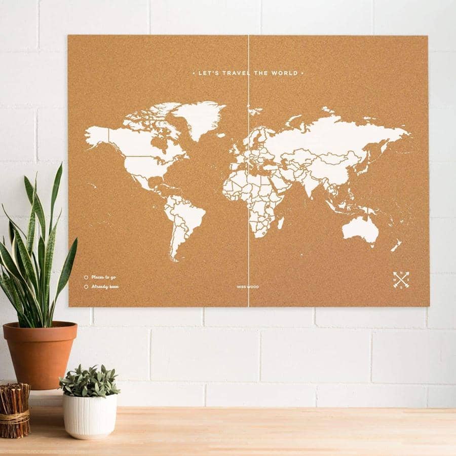 Mapamundi corcho - Woody Map Natural World / 60 x 45 cm / Blanco