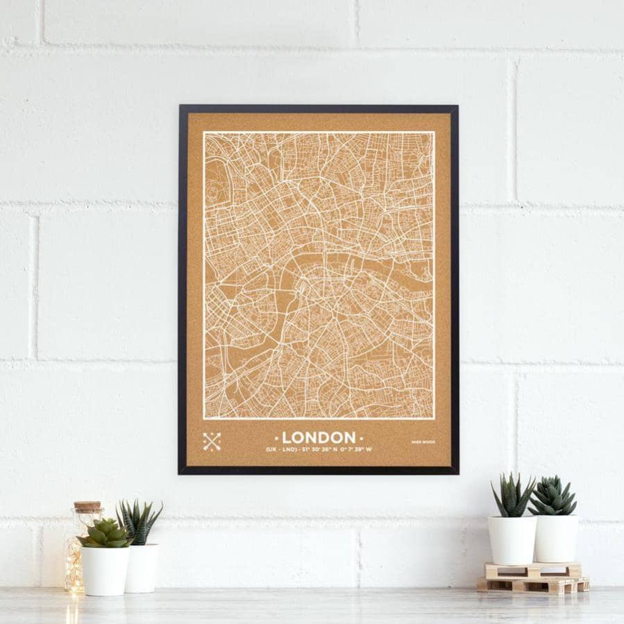 Mappa In Sughero - Mappa In Legno Naturale Amsterdam / 90 X 60 Cm Nero Cornice Nera 89562841