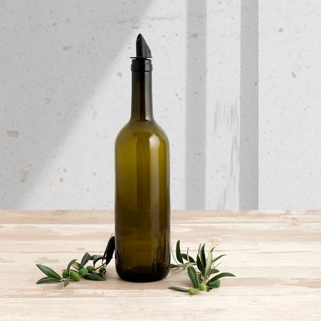 Fisura – Botella de aceite con pincel marrón. Aceitera cristal de