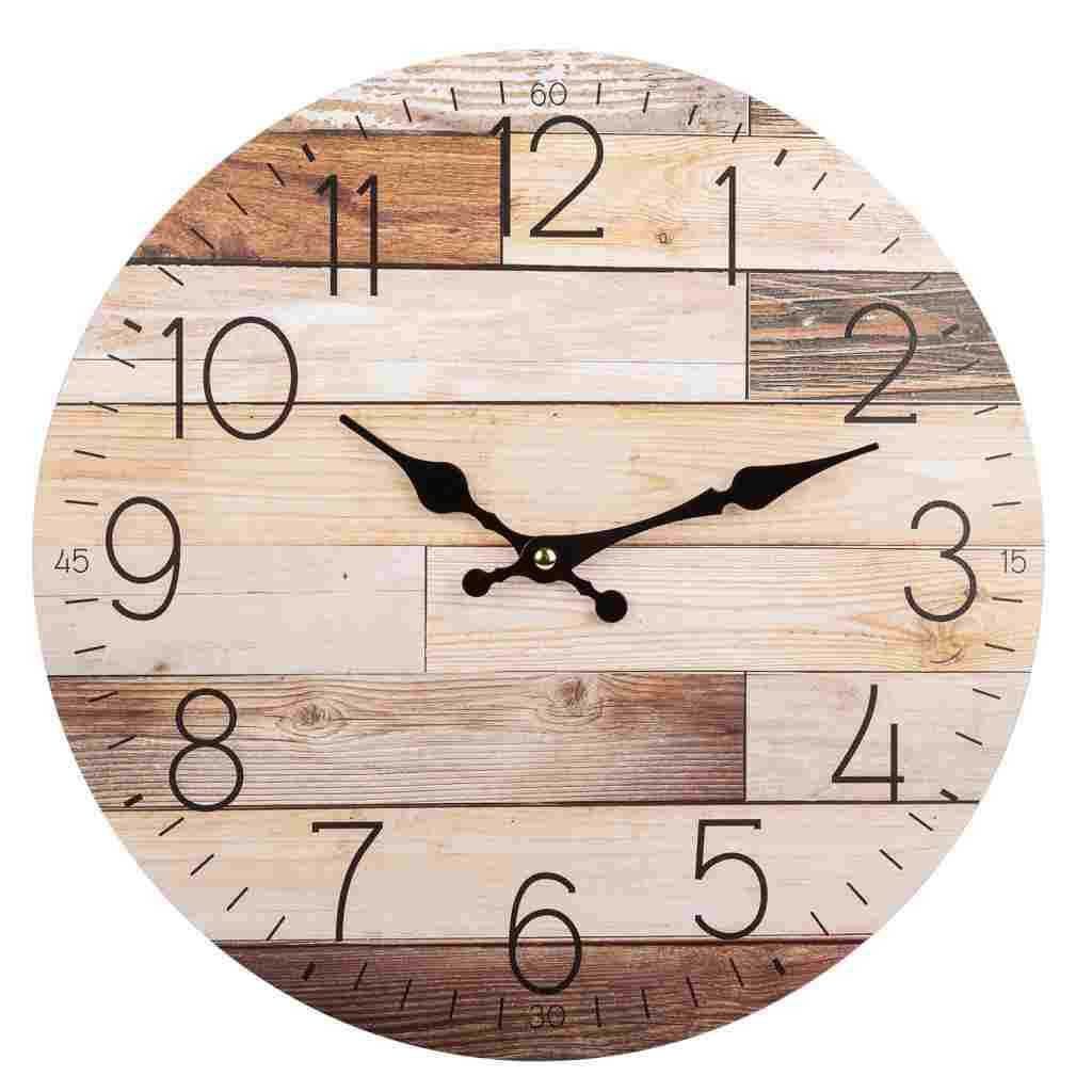 Live Love Lake - Reloj de pared de madera de grano de madera marrón, reloj  de pared redondo de madera de 12 pulgadas, movimiento silencioso, funciona