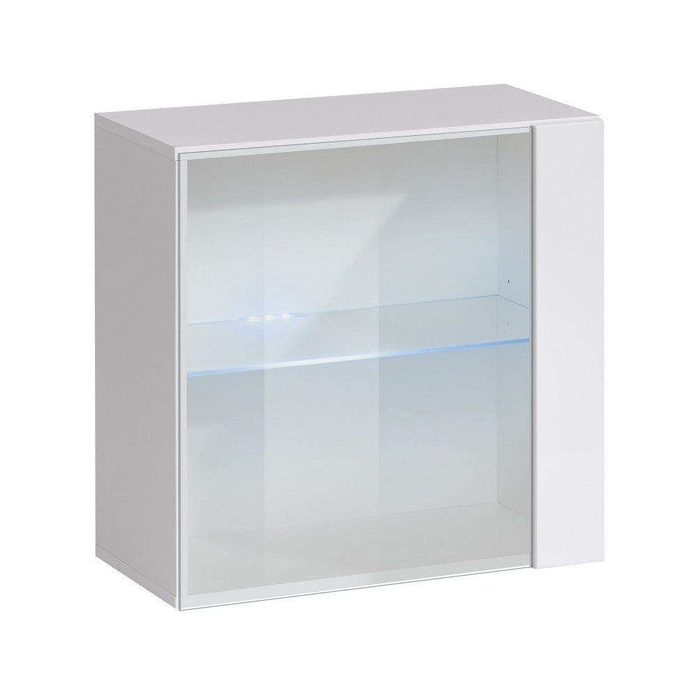 vitrine suspendue blanche avec 1 porte vitrée et éclairage LED