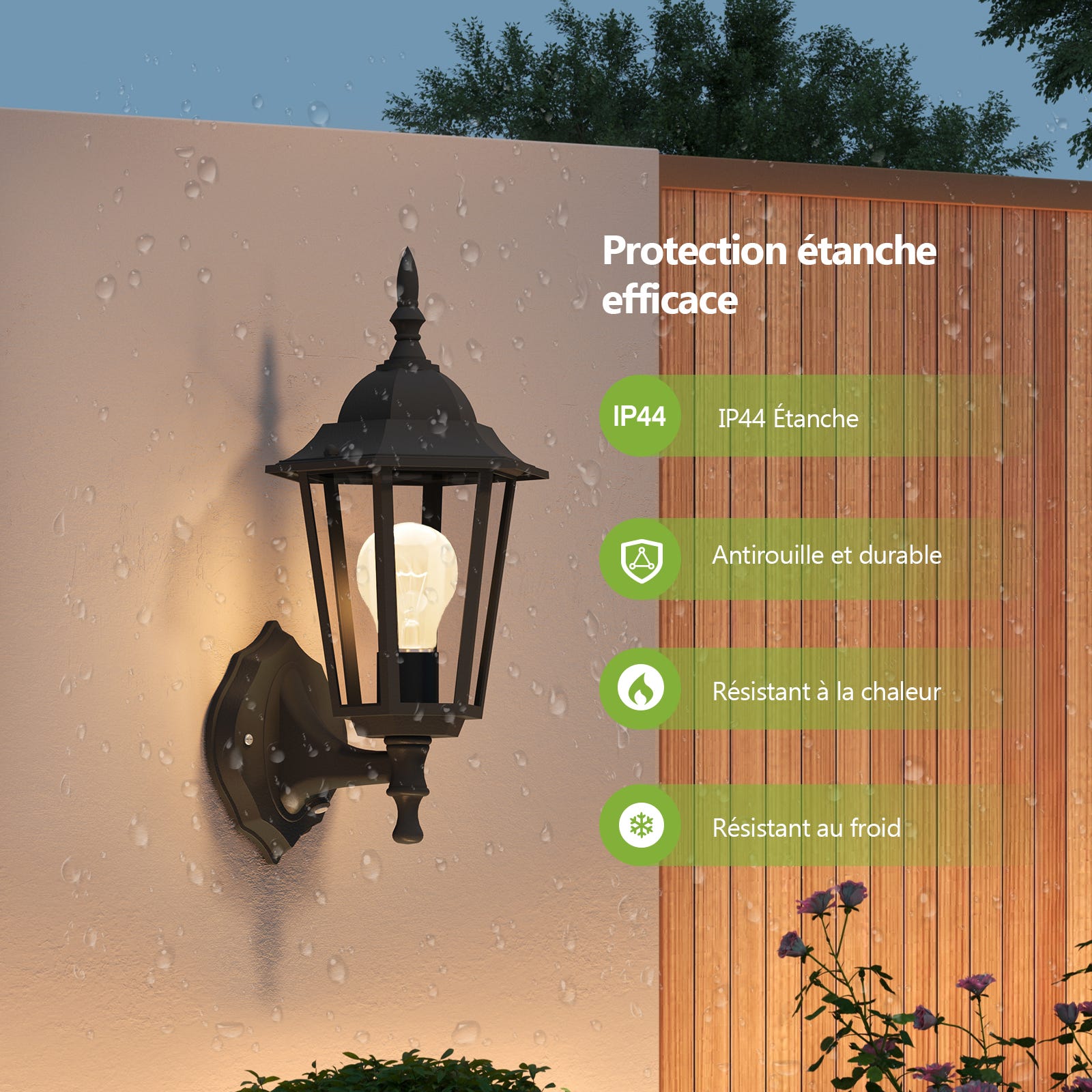 Lanterne Applique Murale Lampe Extérieur Mur de la Maison IP44 Détecteur 1x  E27