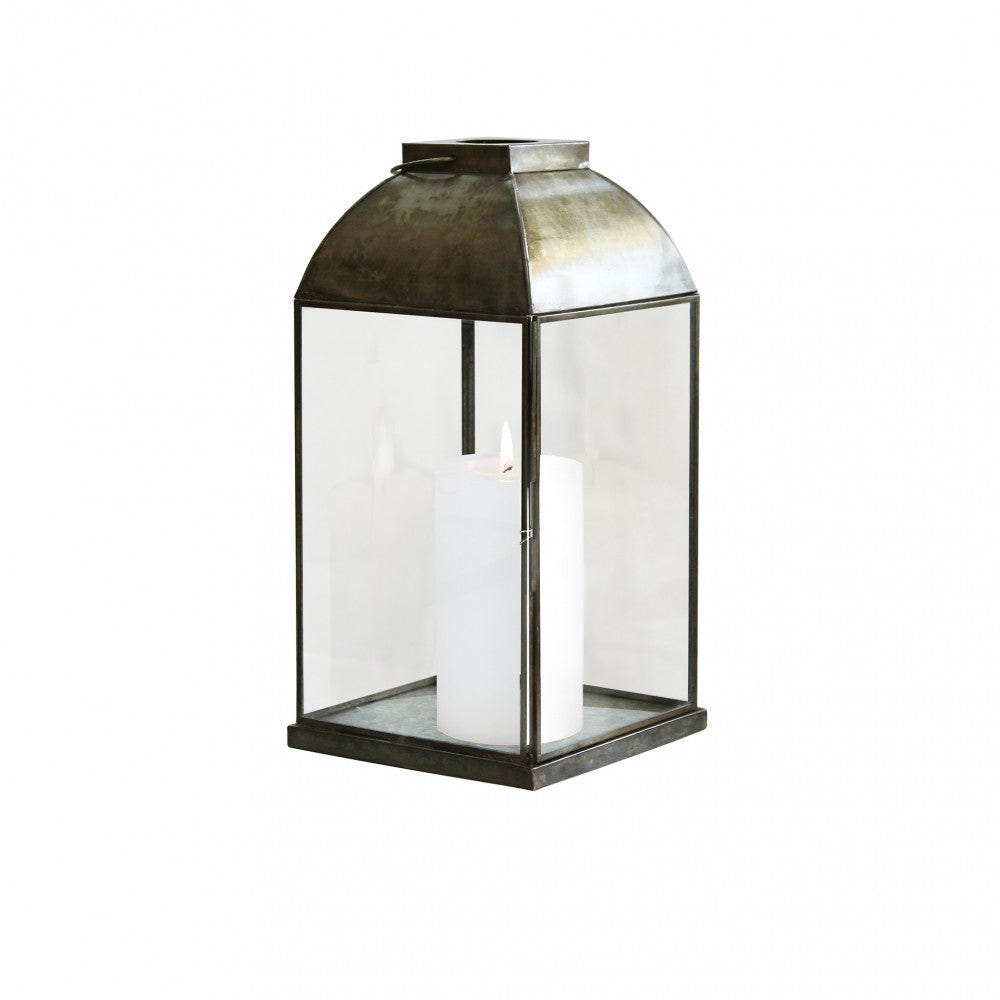 Lanterna portacandela vintage da esterno in vetro e metallo Kasper -  20x20x83 cm