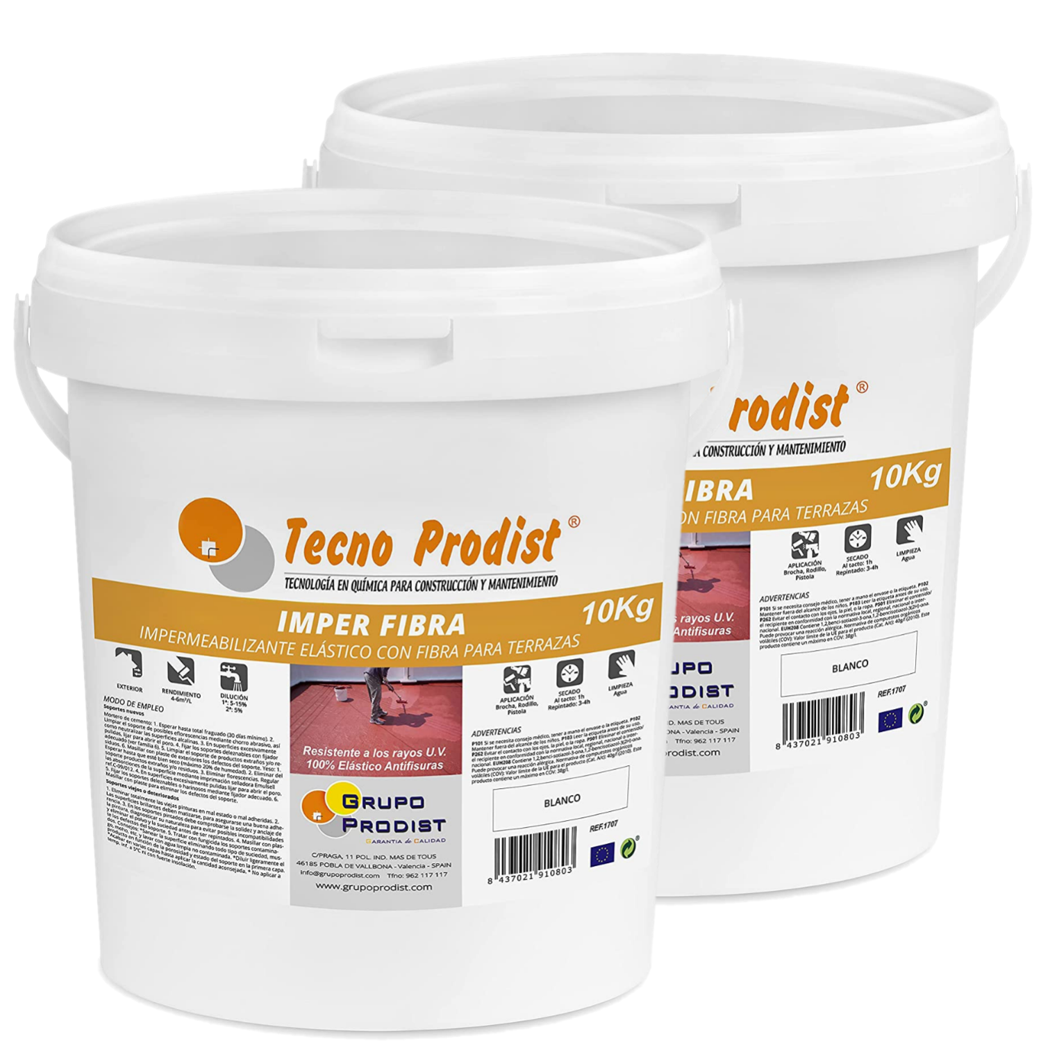 Imper fibra de tecno prodist - pintura terrazas impermeabilizante y elástica con fibras incorporadas - gran cubrición - blanco 10+10 kg