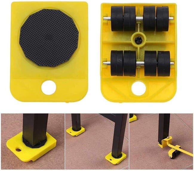 Rialzo Sollevatore mobili kit spostamento solleva oggetti 4 piastre per  mobili a leva con ruote giallo