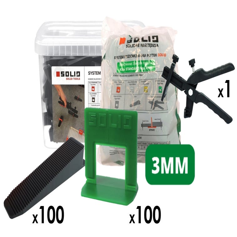 Kit de nivellement pour carrelage Solid 2mm – clips + cales +