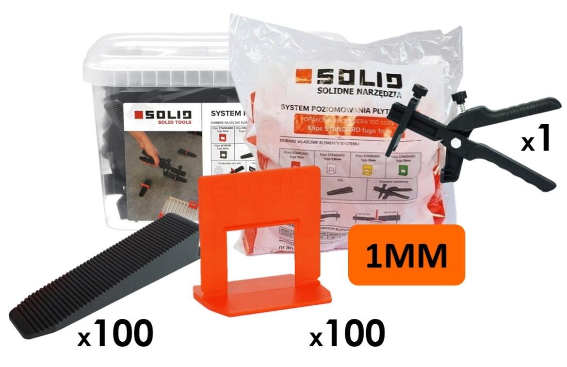 Kit 100 clips 1mm + 100 cales autonivelantes + pince - Système de  nivellement de carrelage de marque SOLID