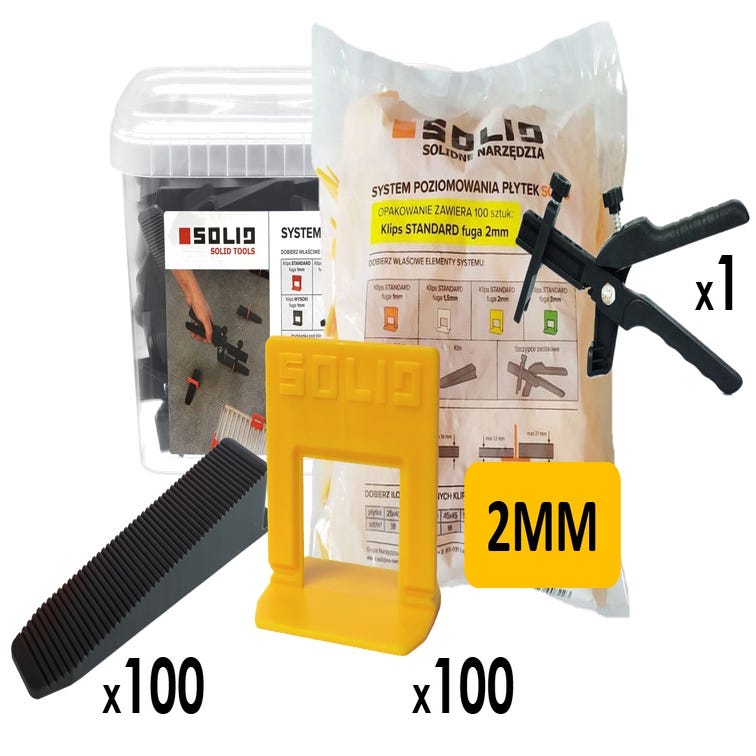 Kit 100 clips 2mm + 100 cales autonivelantes + pince - Système de  nivellement de carrelage de marque SOLID