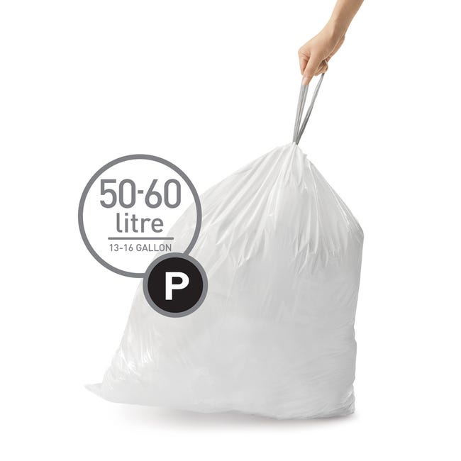 Set 20 sacs poubelle lettre P 50-60L en plastique blanc