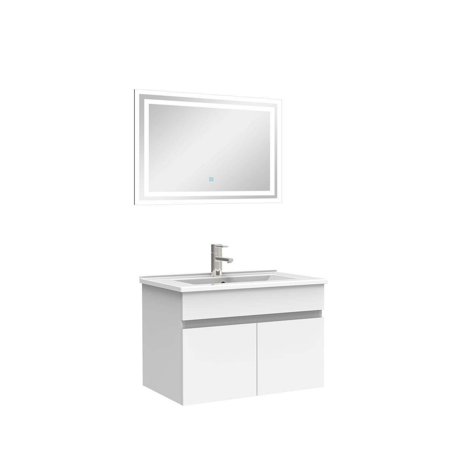 Meuble de salle de bain suspendu 60 cm avec miroir lumineux LED BALI Olmo  Bianco - 011151