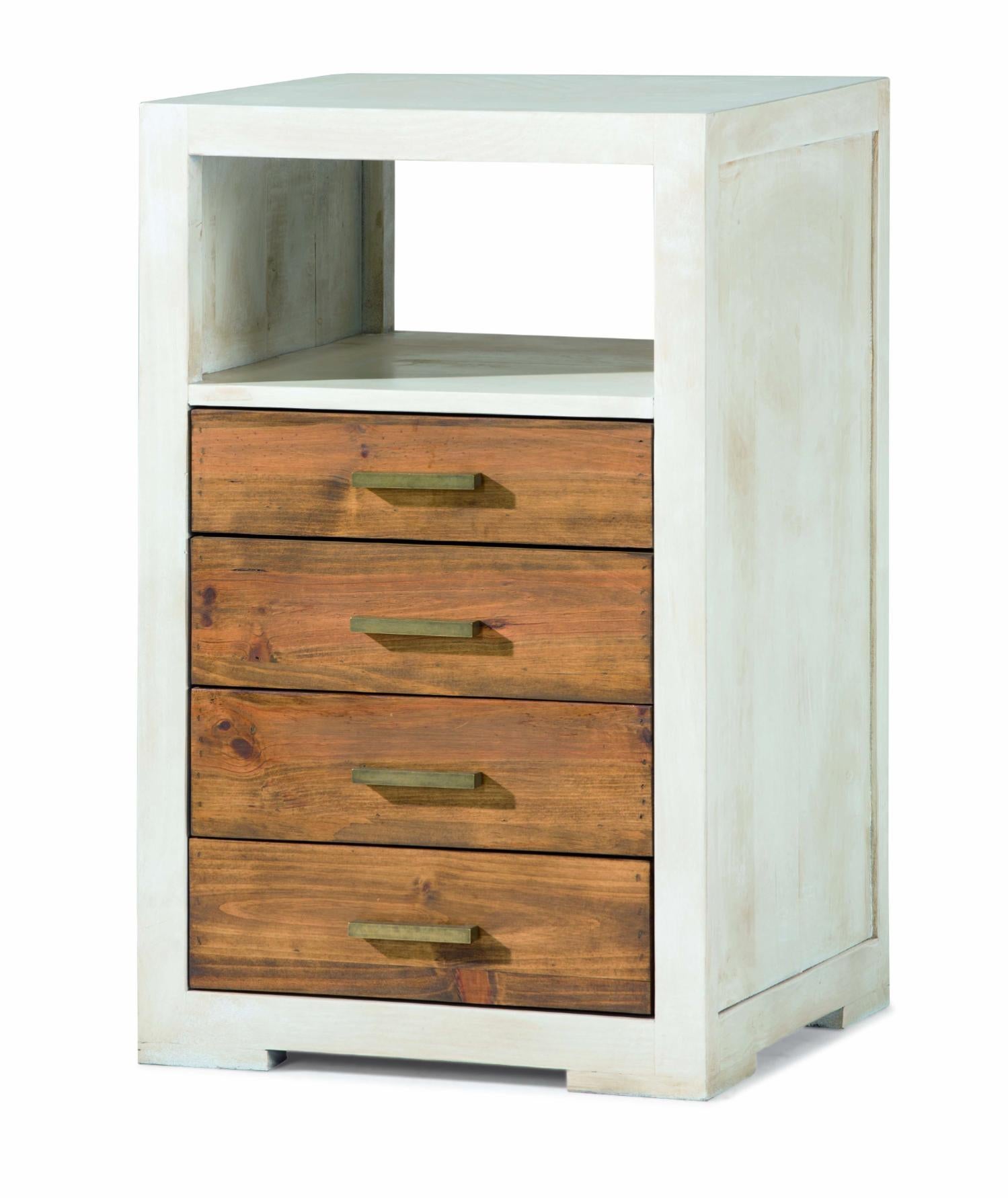 Table de chevet, table de nuit en pin massif coloris naturel, blanc ...