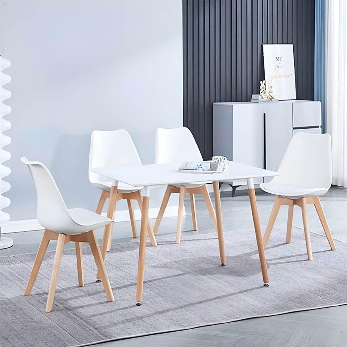 Mesa de Salon Redonda + 4 Sillas Dinamarca Color Blanco