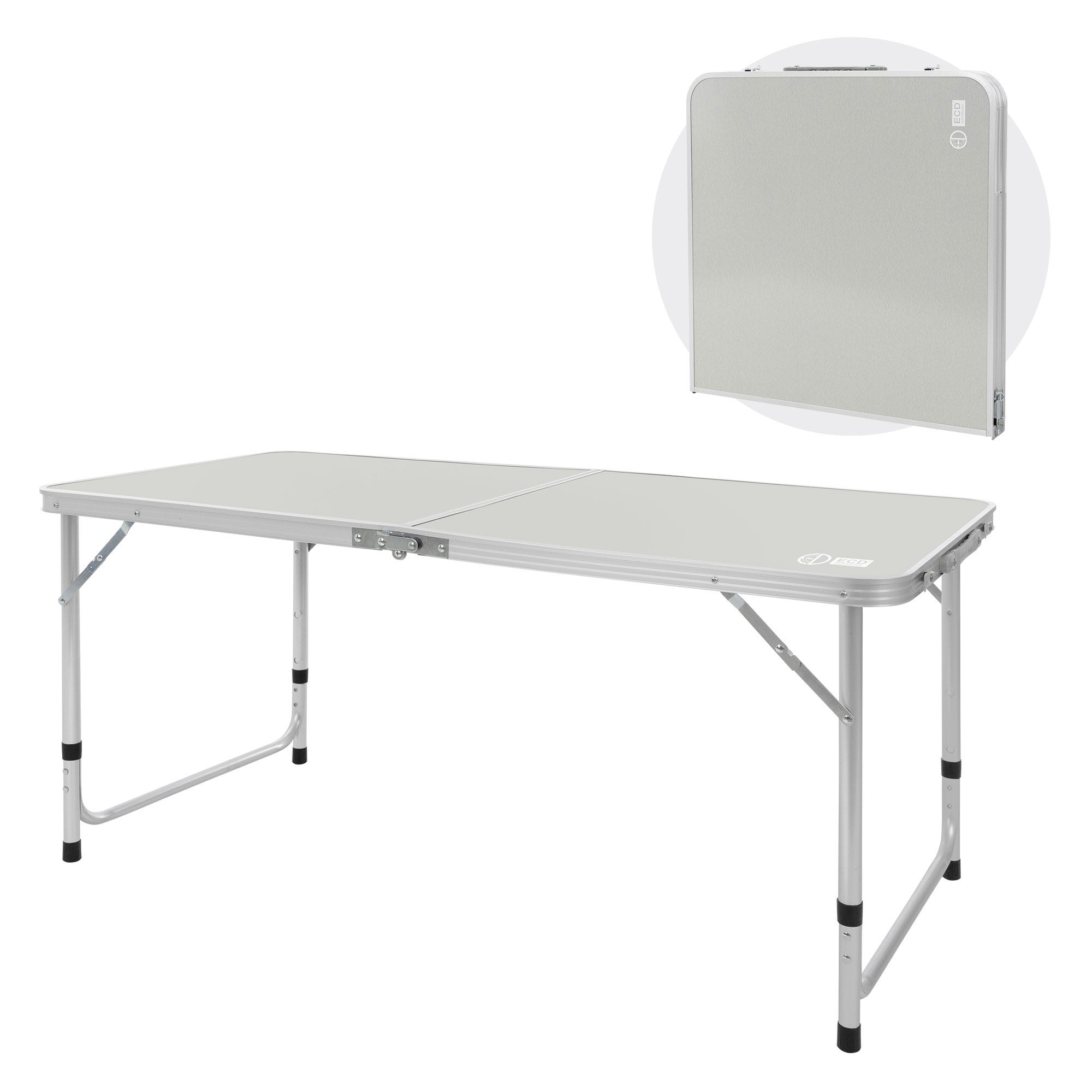 Table pliante - 140 x 80 cm - plateau gris - pied noir