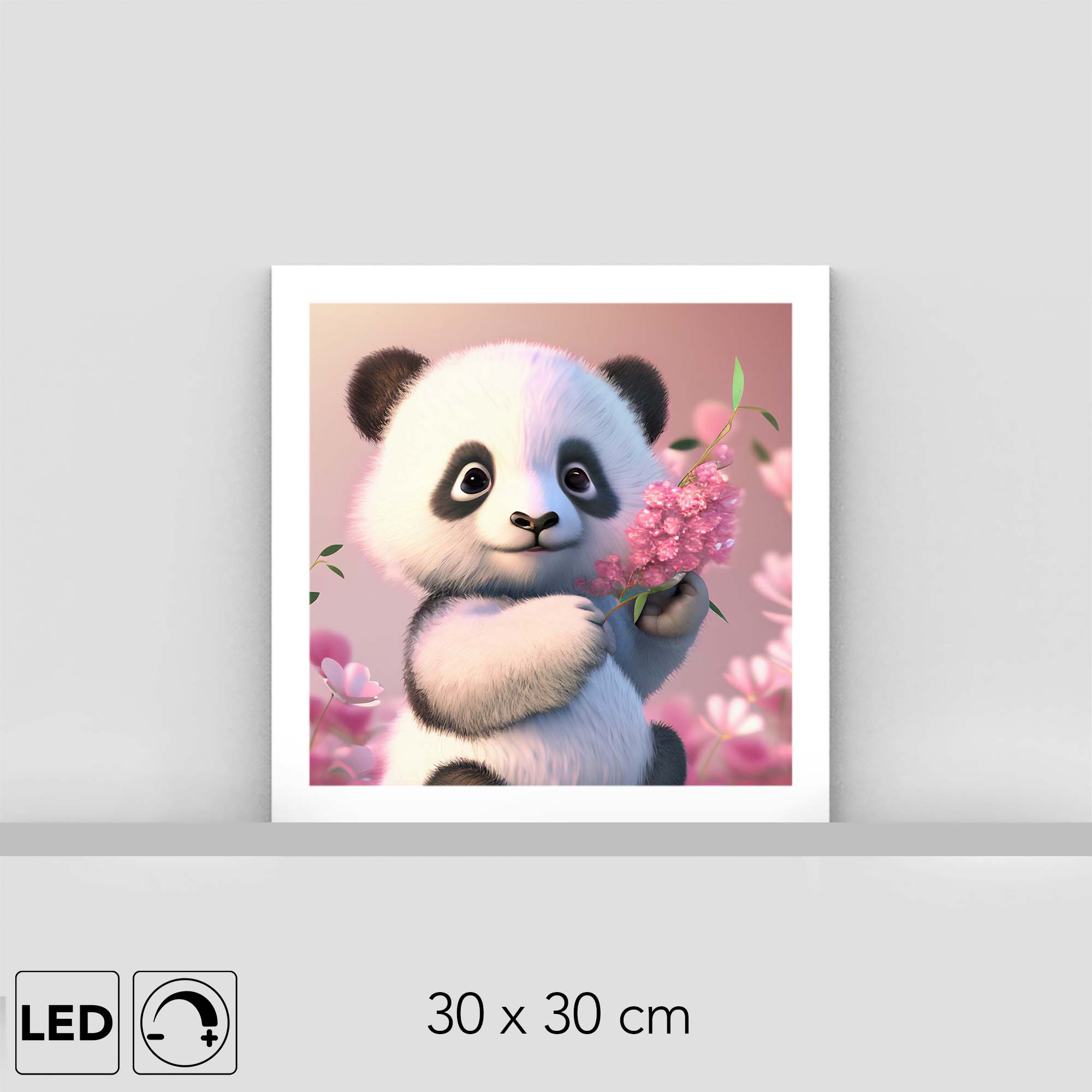 Lampe enfant Panda - Cadre LED chambre enfant - 30x30 cm