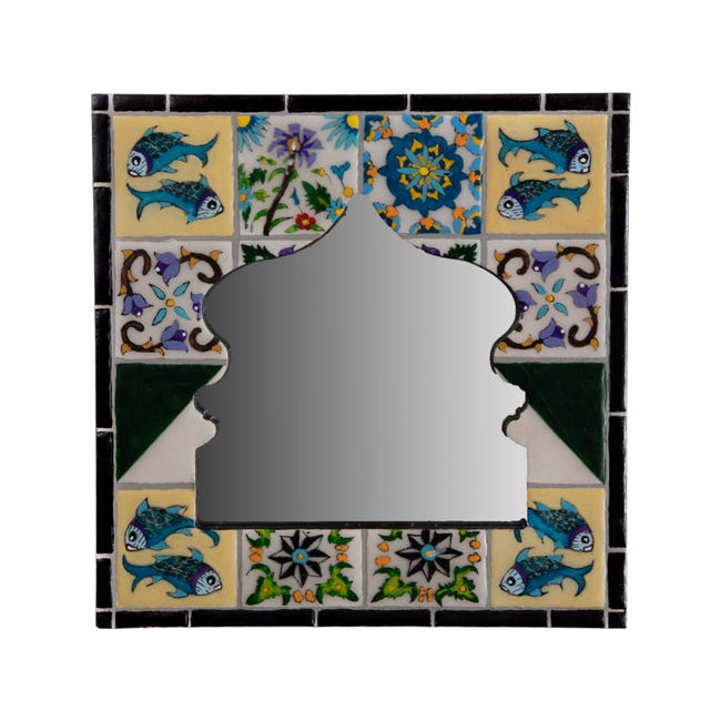 Petit miroir méditerranéen en bois pour une décoration bohème aux motifs porte  bonheur