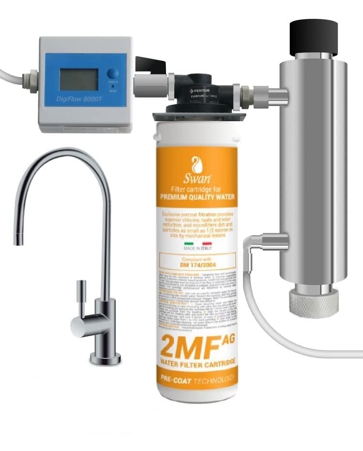 Filtro Sotto Lavello Depuratore Kit Filtrazione acqua con Filtro Swan 2MF  AG, rubinetto 1 via, testata QL1, conta litri digitale, sterilizzatore UV